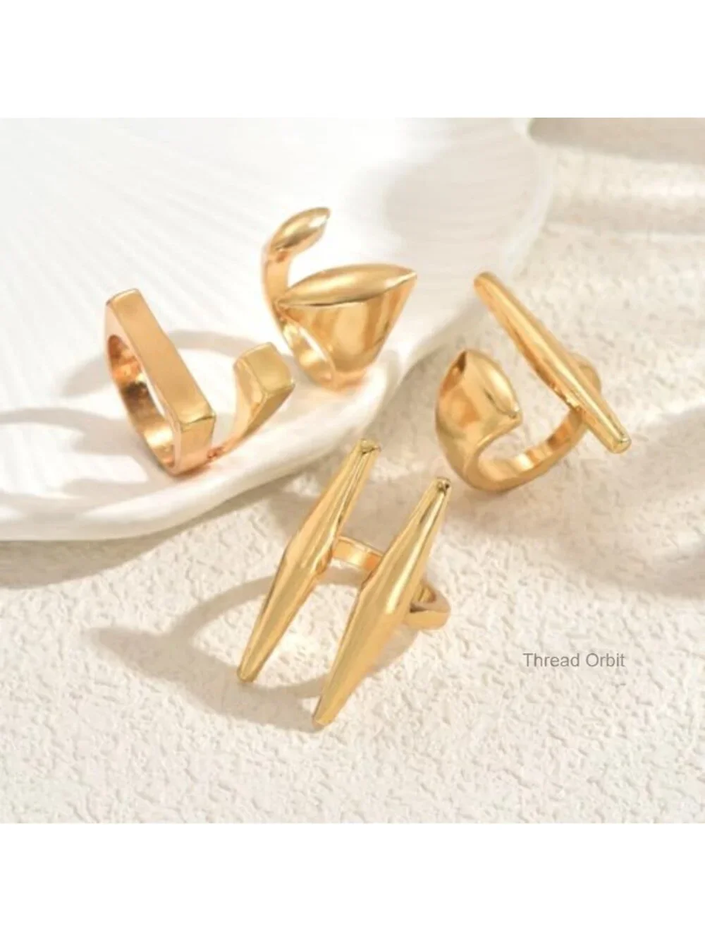 4-Piece Gold Geometric Open Ring Set Adjustable Minimalist Abstract Sculptural